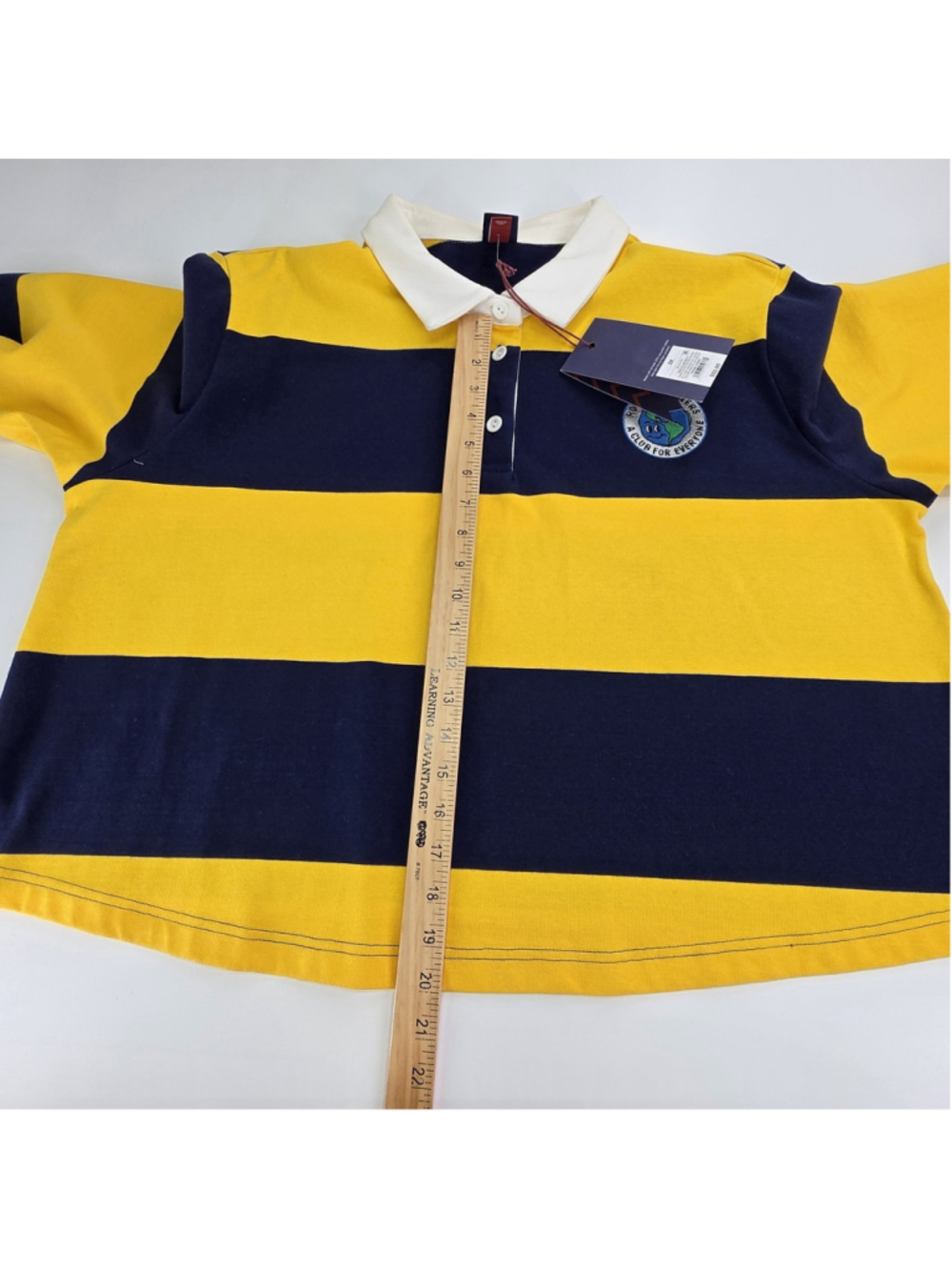 Rowing Blazers Rugby Shirt Womens 2X Yellow Navy Stripe Cropped Prep - Picture 13 of 16